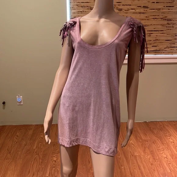 Miss Sixty | Tops | Miss Sixty Mauve With Genuine Leather Fringe Sleeveless  Tshirt Size L | Poshmark